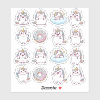 Kawaii Chubby Unicorn & Donut Sticker Blad – Schat