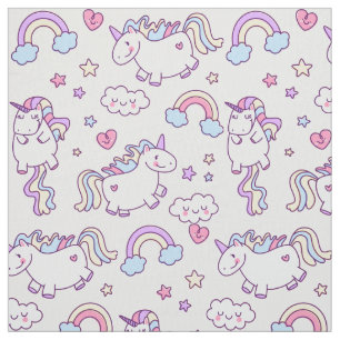 Kawaii chubby vliegende eenhoorns regenboogpatroon stof