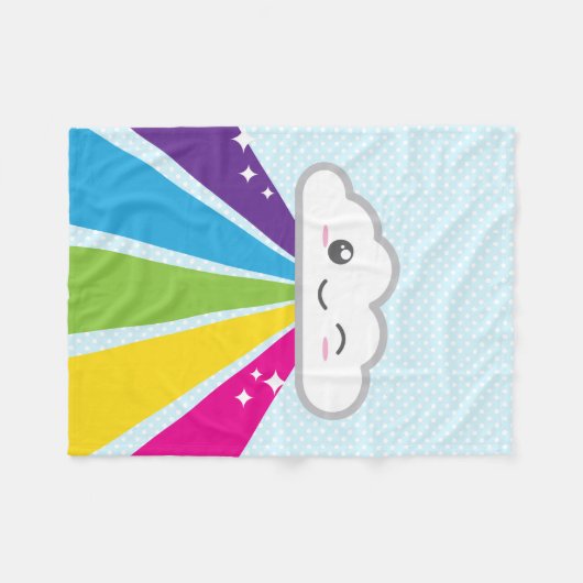 Kawaii Cloud and Rainbow Fleece Blanket (Voorkant (Horizontaal))