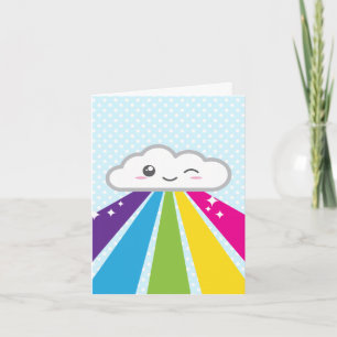 Kawaii Cloud and Rainbow Note Card Kaart