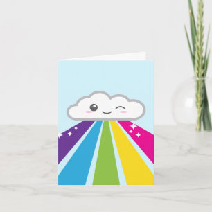 Kawaii Cloud and Rainbow Note Card Kaart