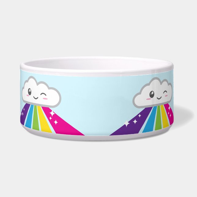 Kawaii Cloud en Rainbow Dog Bowl Voerbakje (Voorkant)
