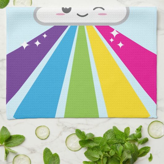 Kawaii Cloud en Rainbow Kitchen Towel Theedoek (Gevouwen)