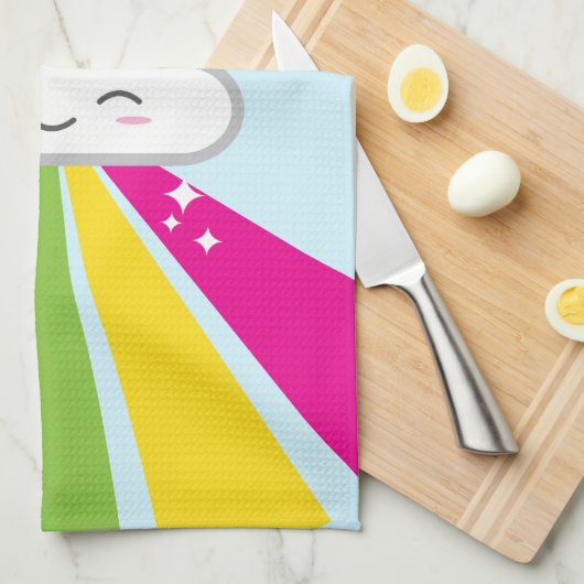 Kawaii Cloud en Rainbow Kitchen Towel Theedoek (Quarter Fold)