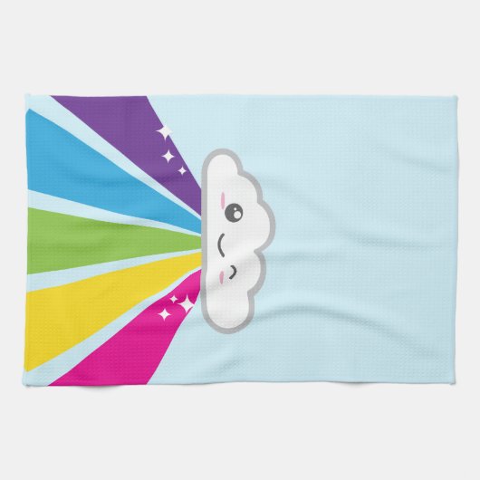 Kawaii Cloud en Rainbow Kitchen Towel Theedoek (Horizontaal)