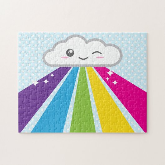 Kawaii Cloud en Rainbow Puzzle Legpuzzel (Horizontaal)