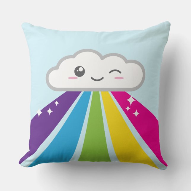 Kawaii Cloud en Rainbow-Sierkussen Kussen (Voorkant)