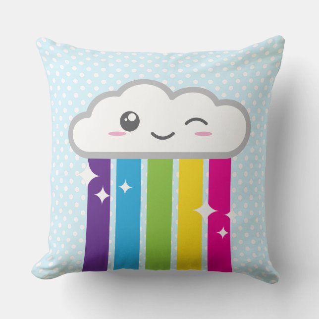 Kawaii Cloud en Rainbow-Sierkussen Kussen (Voorkant)