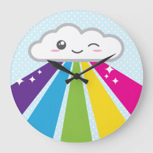 Kawaii Cloud en Rainbow Wall Clock Grote Klok