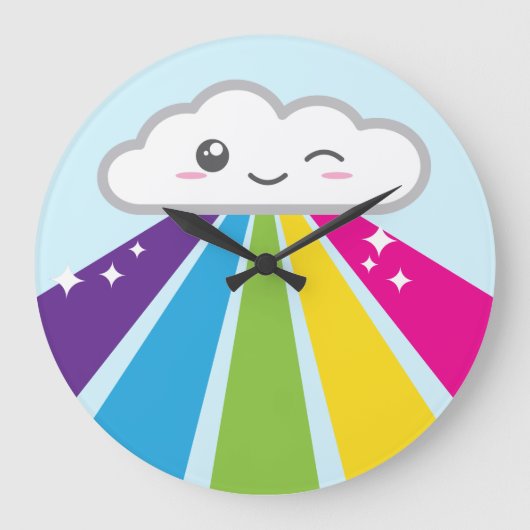 Kawaii Cloud en Rainbow Wall Clock Grote Klok (Voorkant)
