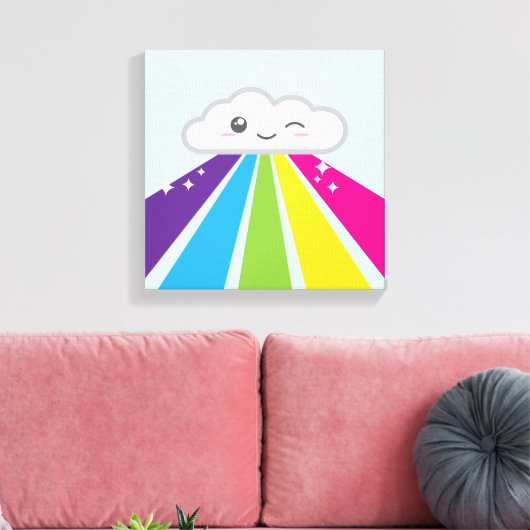 Kawaii Cloud en Rainbow Wrapped Canvas (Insitu (Woonkamer))