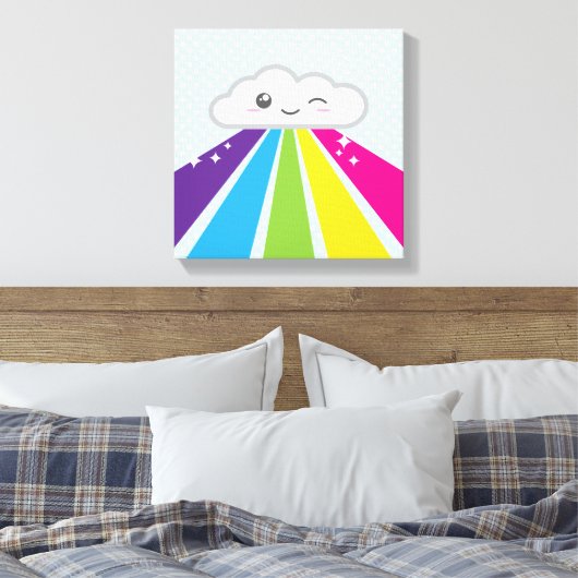 Kawaii Cloud en Rainbow Wrapped Canvas (Insitu (Slaapkamer))
