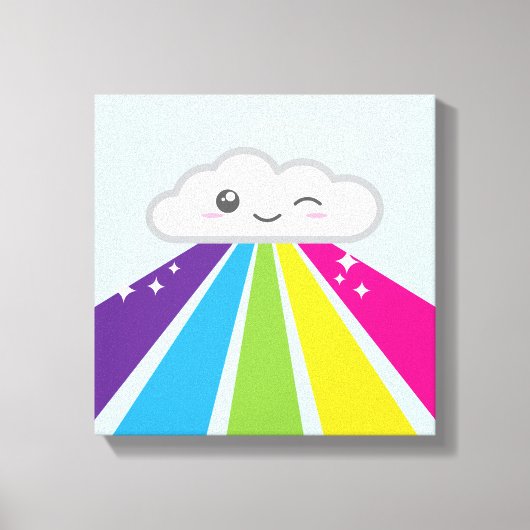 Kawaii Cloud en Rainbow Wrapped Canvas Afdruk (Voorkant)
