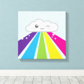 Kawaii Cloud en Rainbow Wrapped Canvas Afdruk (Insitu (Houten vloer))