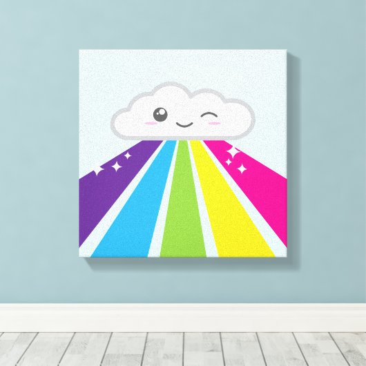 Kawaii Cloud en Rainbow Wrapped Canvas Afdruk (Insitu (Houten vloer))