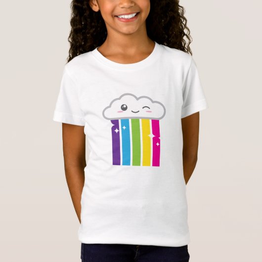 Kawaii Cloud en regenboogkleding T-shirt (Voorkant)