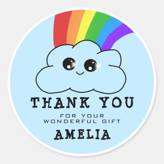 Kawaii Cloud Rainbow Birthday Hartelijk dank Ronde Sticker (Voorkant)