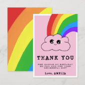 Kawaii Cloud Rainbow Girly Pink kinderen Birthday Bedankkaart (Voorkant / Achterkant)