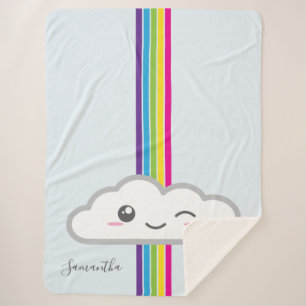Kawaii Cloud & Rainbow Monogram Sherpa Blanket Deken