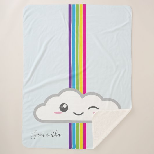 Kawaii Cloud & Rainbow Monogram Sherpa Blanket Deken (Voorkant)