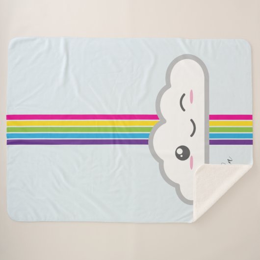 Kawaii Cloud & Rainbow Monogram Sherpa Blanket Deken (Voorkant (horizontaal))