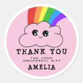 Kawaii Cloud Rainbow Pink Birthday Hartelijk dank Ronde Sticker (Voorkant)