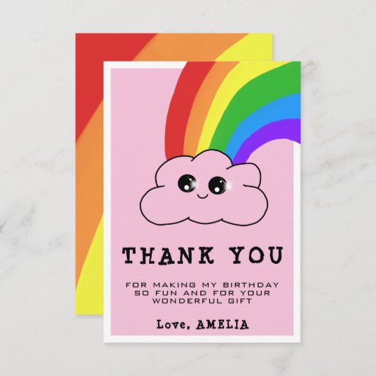 Kawaii Cloud Regenboog Meisjesachtig Roze Kinderve Bedankkaart (Voorkant / Achterkant)