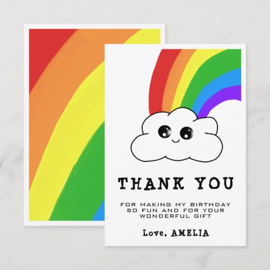 Kawaii Cloud Regenboog Meisjesachtige Kinderverjaa Bedankkaart (Voorkant / Achterkant)