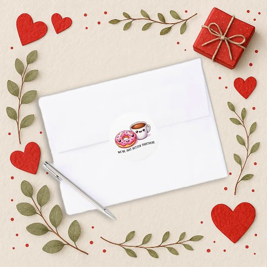 Kawaii Coffee and Donut Better Together Pattern Ronde Sticker