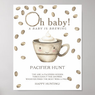 Kawaii Coffee - fopspeen jacht baby shower spel Poster