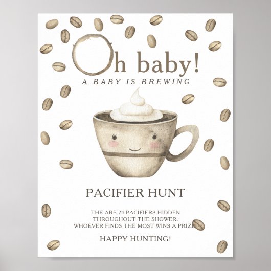 Kawaii Coffee - fopspeen jacht baby shower spel Poster (Voorkant)
