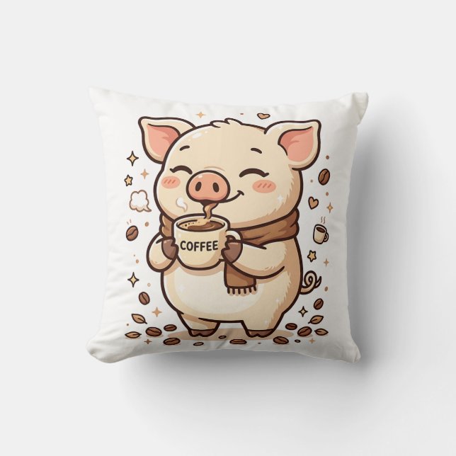 Kawaii Coffee Varken Worp Kussen Decor (Voorkant)