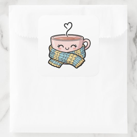 Kawaii Comfort Coffee Vierkante Sticker (Tas)