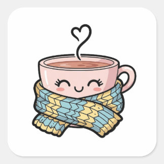 Kawaii Comfort Koffie Vierkante Sticker