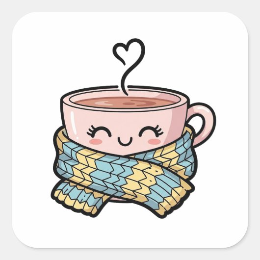 Kawaii Comfort Koffie Vierkante Sticker (Voorkant)