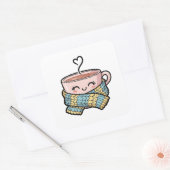 Kawaii Comfort Koffie Vierkante Sticker (Envelop)