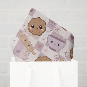Kawaii Cookie Gingham Paarse Roze Tissuepapier