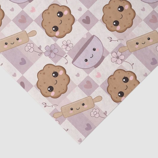 Kawaii Cookie Gingham Purple Pink Tissue Paper Tissuepapier (Detail)