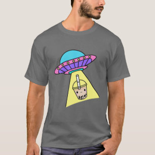 Kawaii Cool Boba-blaasthee met UFO-ruimteschip GIF T-shirt