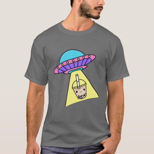Kawaii Cool Boba-blaasthee met UFO-ruimteschip GIF T-shirt (Voorkant)