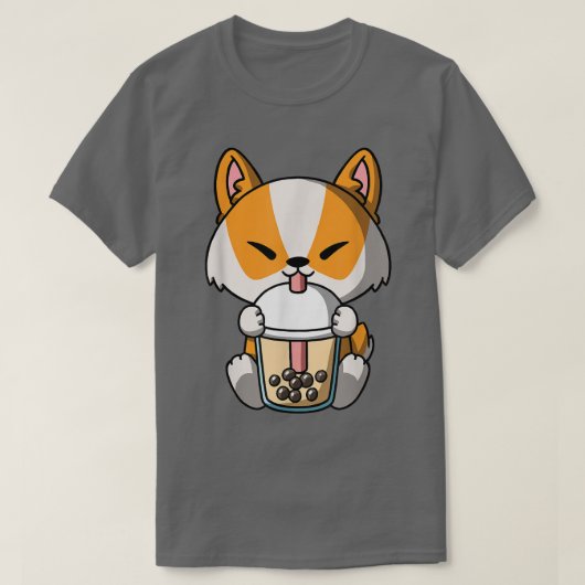 Kawaii Corgi Dog Boba Milk Tea Bubble Tea Anime T-shirt (Design voorkant)