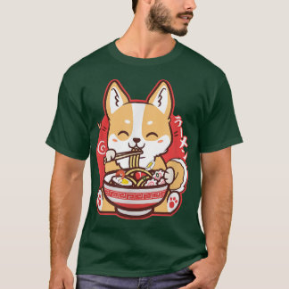 Kawaii Corgi Eating Ramen kluze Japanse Anime Dog T-shirt