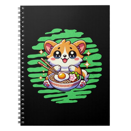 Kawaii Corgi eet kom van Ramen Notitieboek (Voorkant)