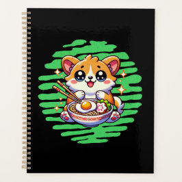 Kawaii Corgi eet kom van Ramen Planner