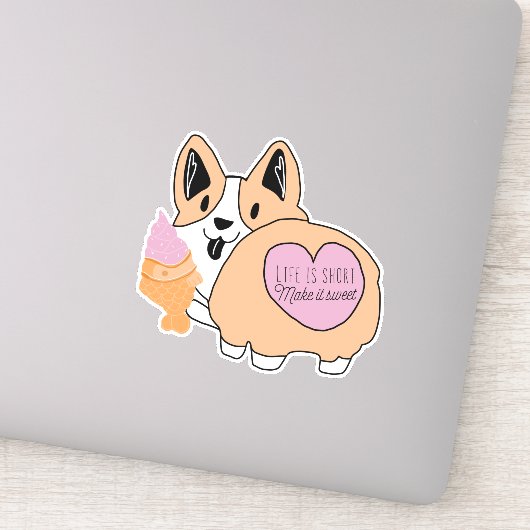 Kawaii Corgi Met Ijs Sticker (Detail)