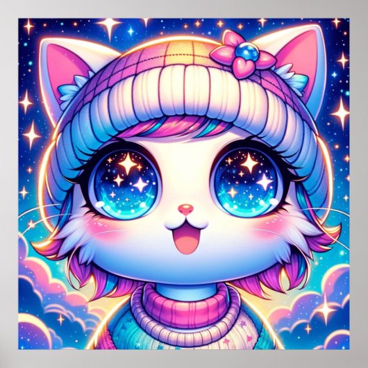 Kawaii Cosmic Cat Poster (Voorkant)