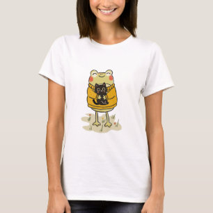 Kawaii Cottagecore Kikker En Zwarte Kat Illustrati T-shirt