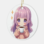 Kawaii Cozy Coffee Girl – Pastel Aesthetic sticker Keramisch Ornament (Links)