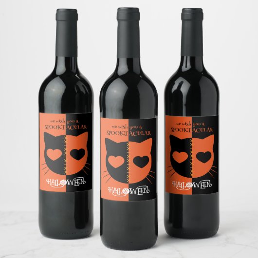 Kawaii Creepy Cute Cat Spooktacular Halloween Wijn Etiket (Flessen)
