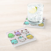 Kawaii Critters Glazen Onderzetter (Schuin)